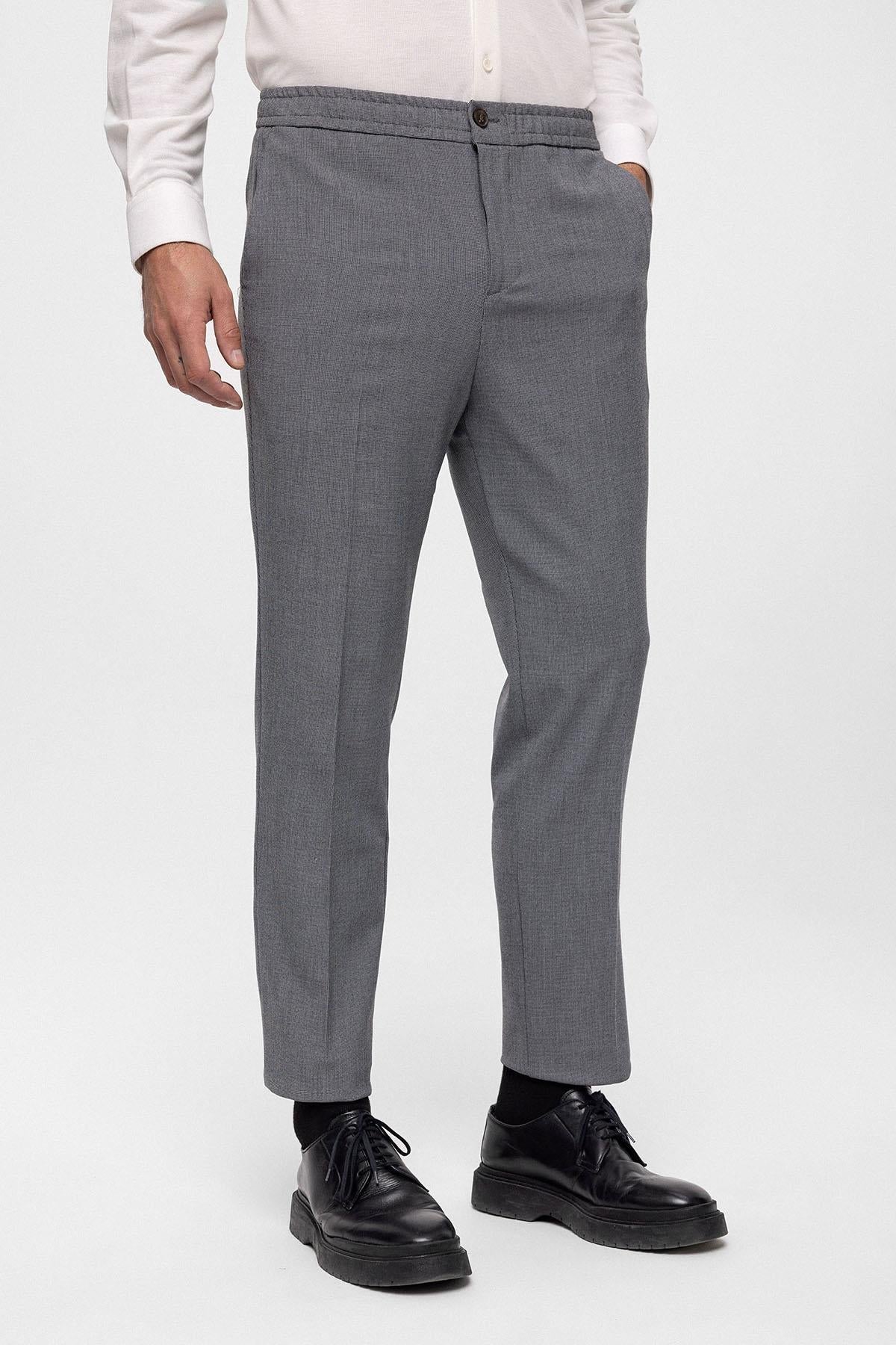 Men's Grey Regular Fit Trousers with Elastic Waist