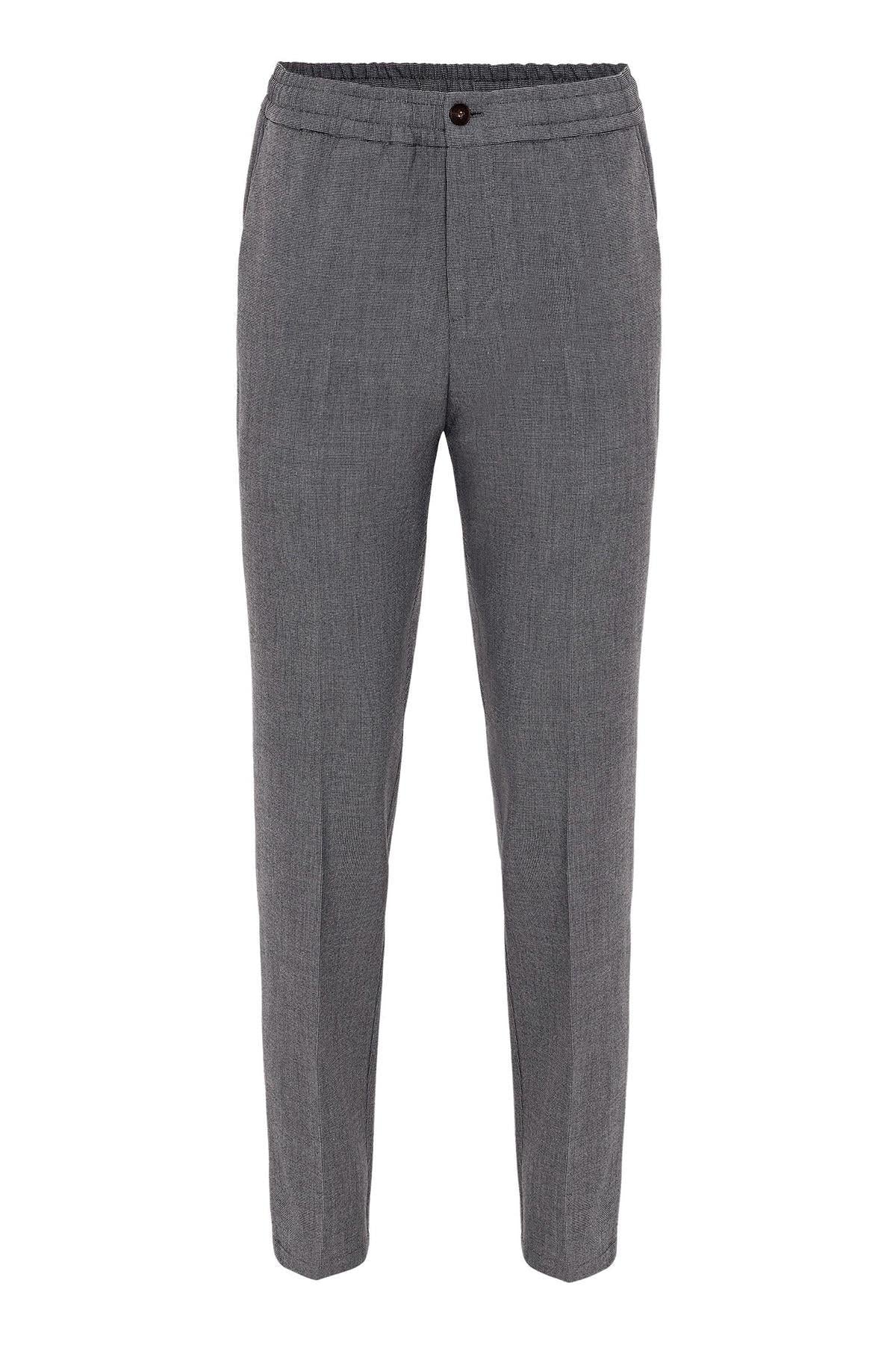 Men's Grey Regular Fit Trousers with Elastic Waist