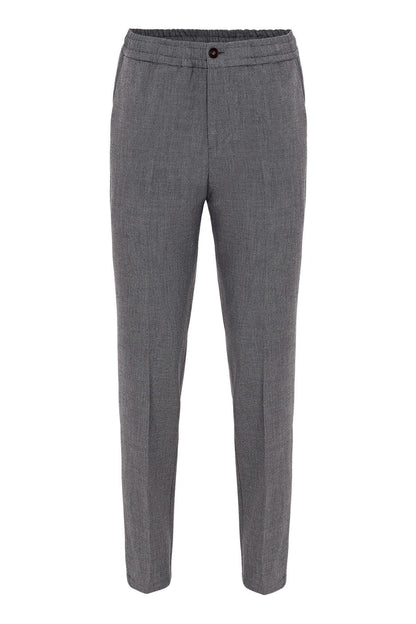 Men's Grey Regular Fit Trousers with Elastic Waist