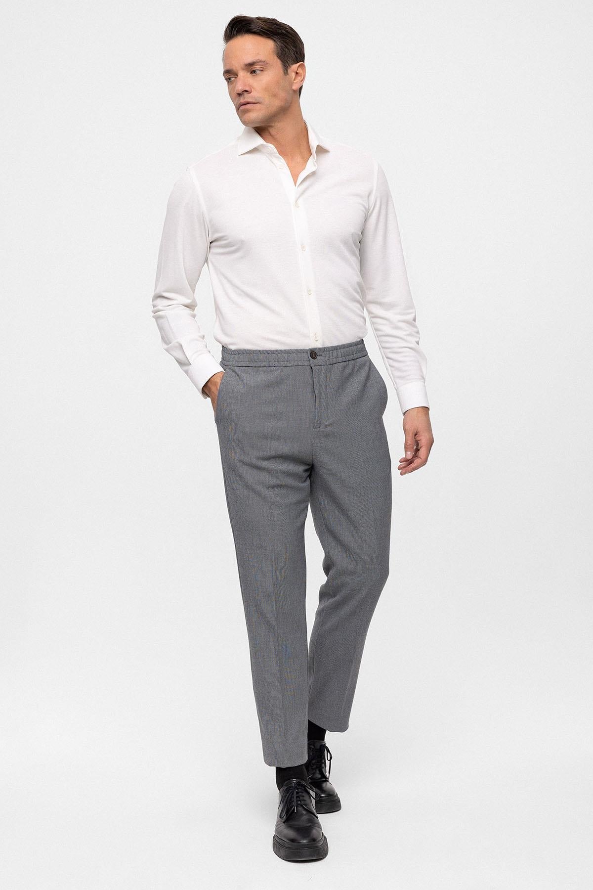 Men's Grey Regular Fit Trousers with Elastic Waist