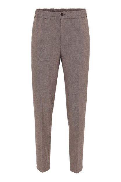 Men's Beige Regular Fit Trousers with Elastic Waist
