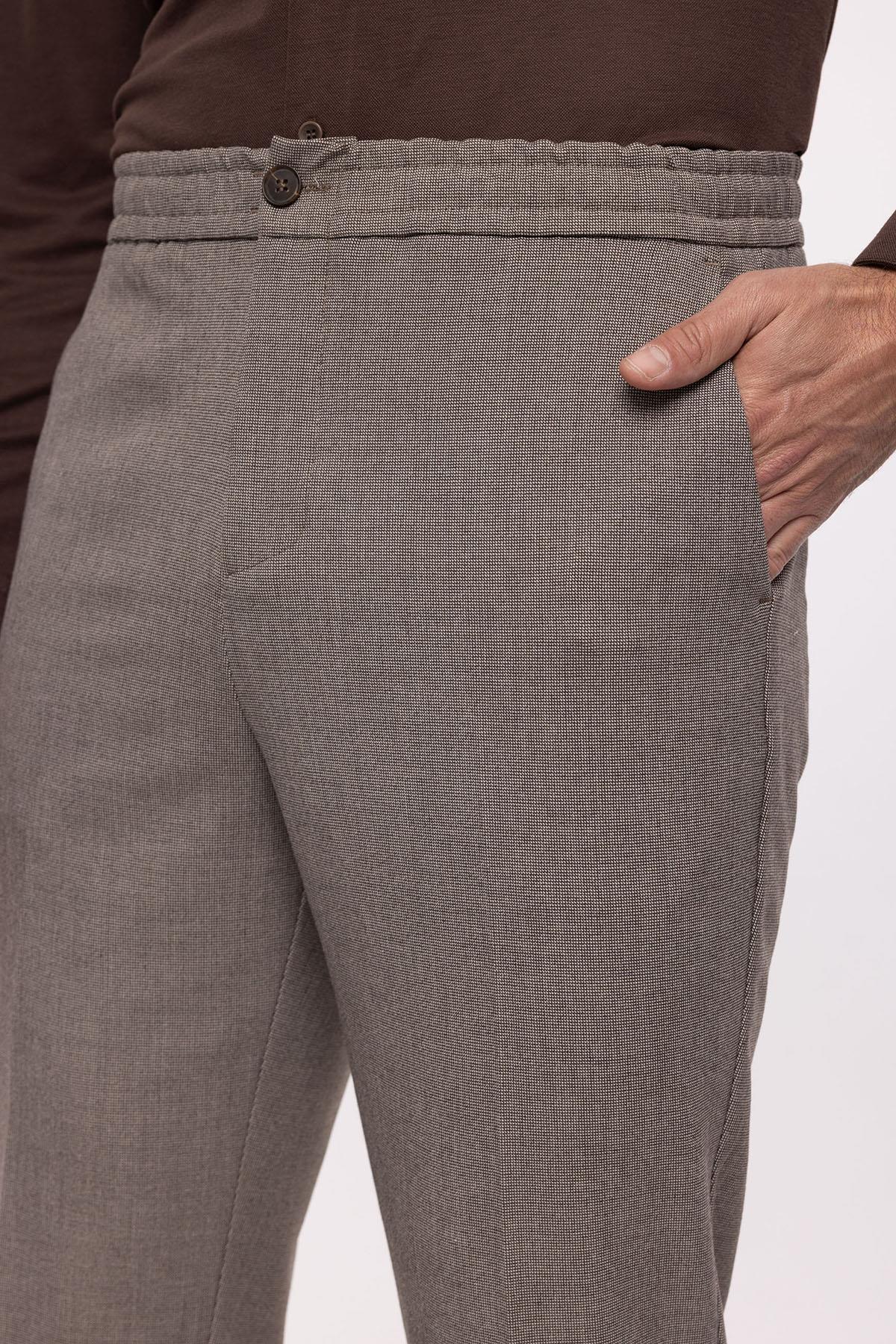 Men's Beige Regular Fit Trousers with Elastic Waist