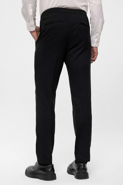 Men's Black Regular Fit Trousers with Elastic Waist
