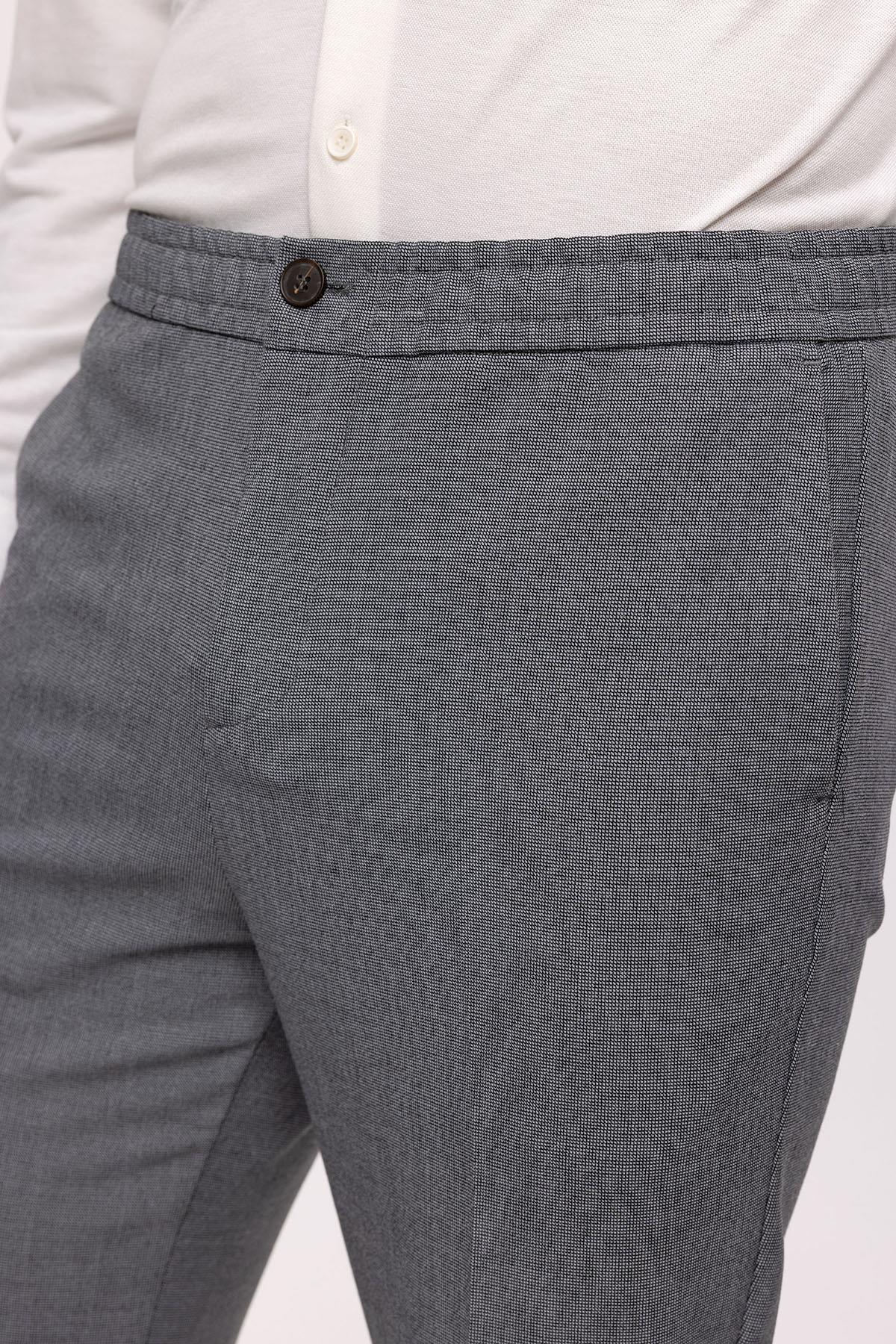 Men's Grey Regular Fit Trousers with Elastic Waist