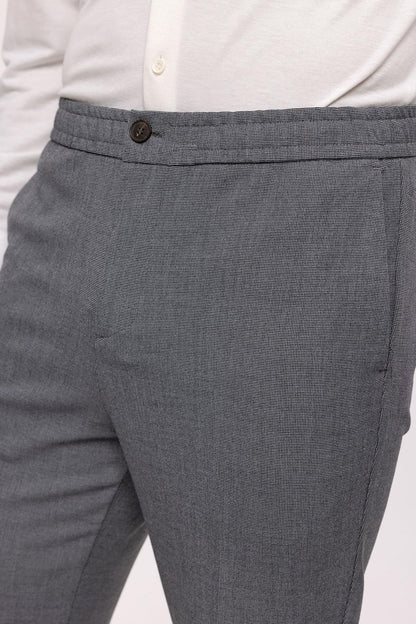 Men's Grey Regular Fit Trousers with Elastic Waist