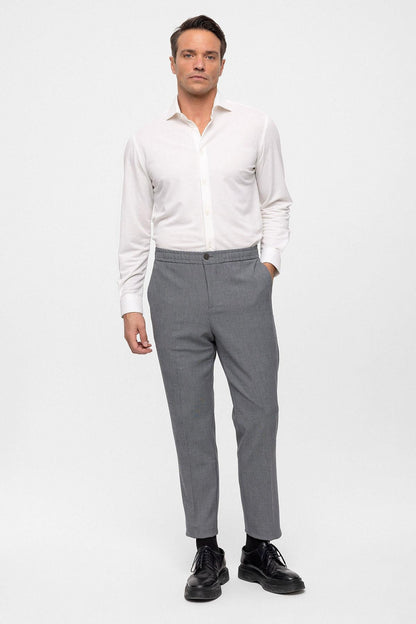 Men's Grey Regular Fit Trousers with Elastic Waist