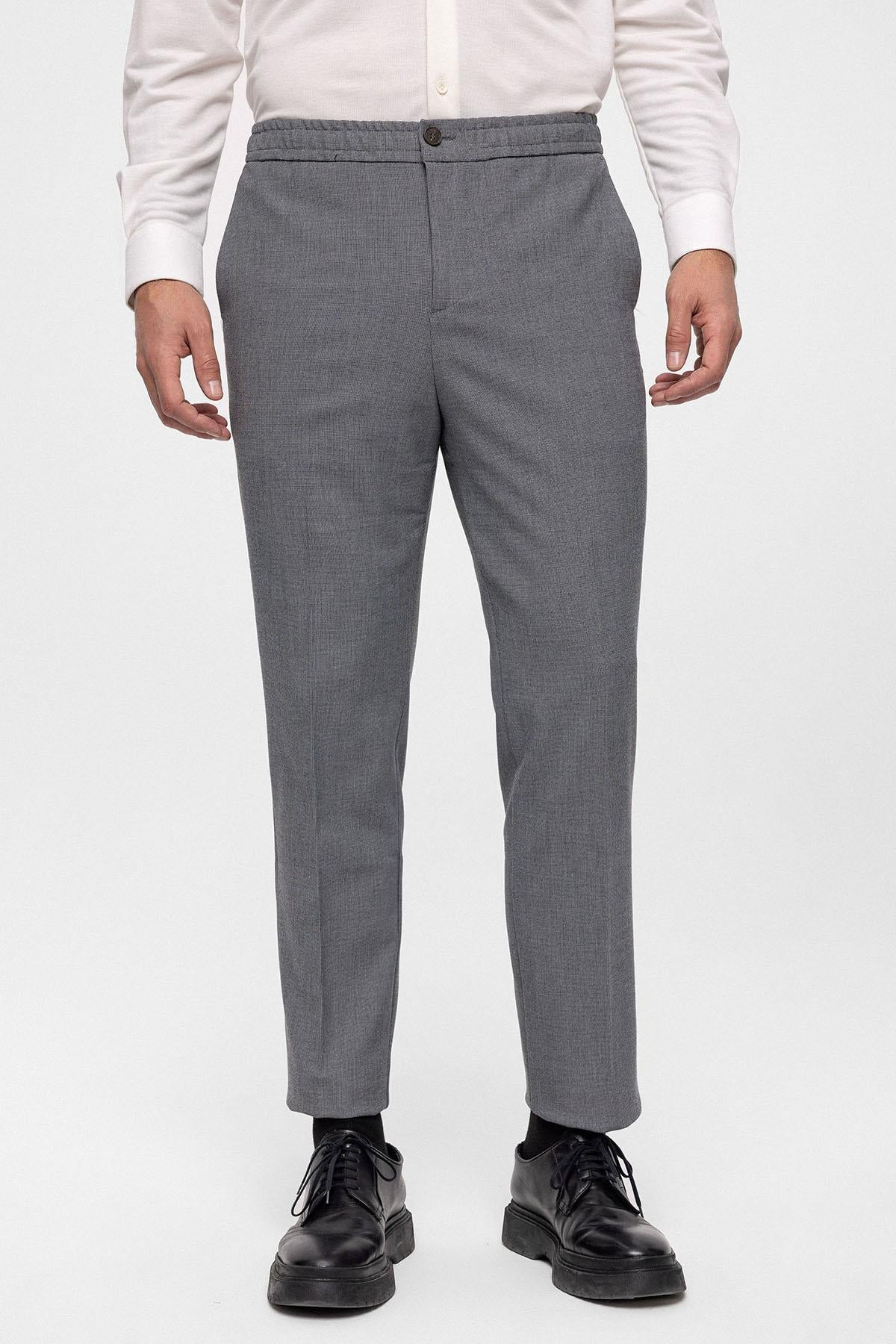 Men's Grey Regular Fit Trousers with Elastic Waist