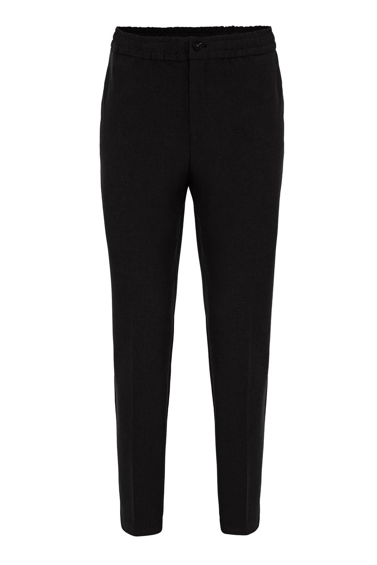 Men's Black Regular Fit Trousers with Elastic Waist
