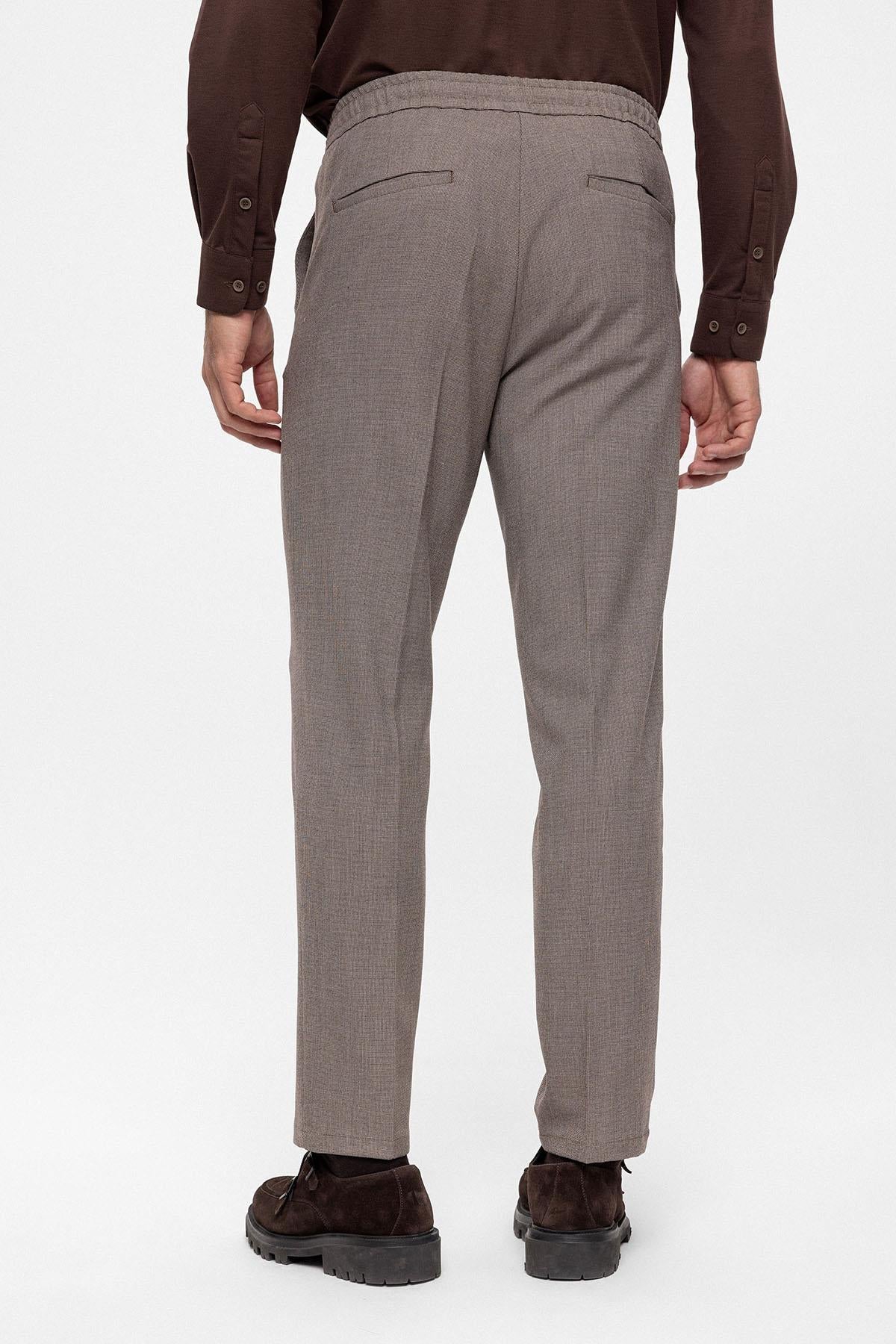 Men's Beige Regular Fit Trousers with Elastic Waist