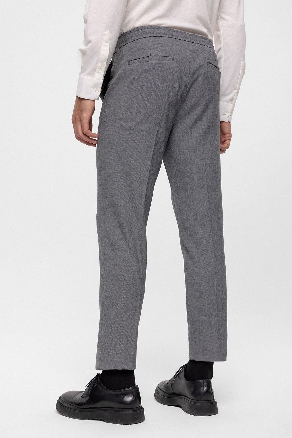 Men's Grey Regular Fit Trousers with Elastic Waist