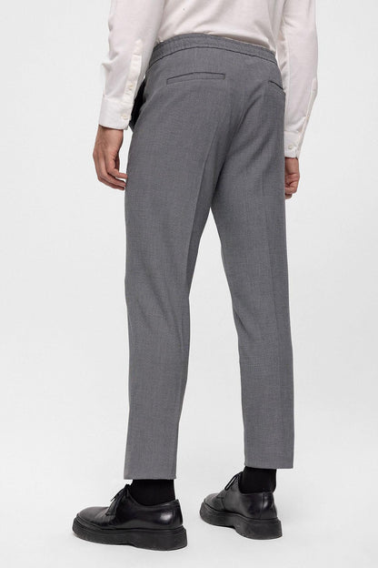 Men's Grey Regular Fit Trousers with Elastic Waist