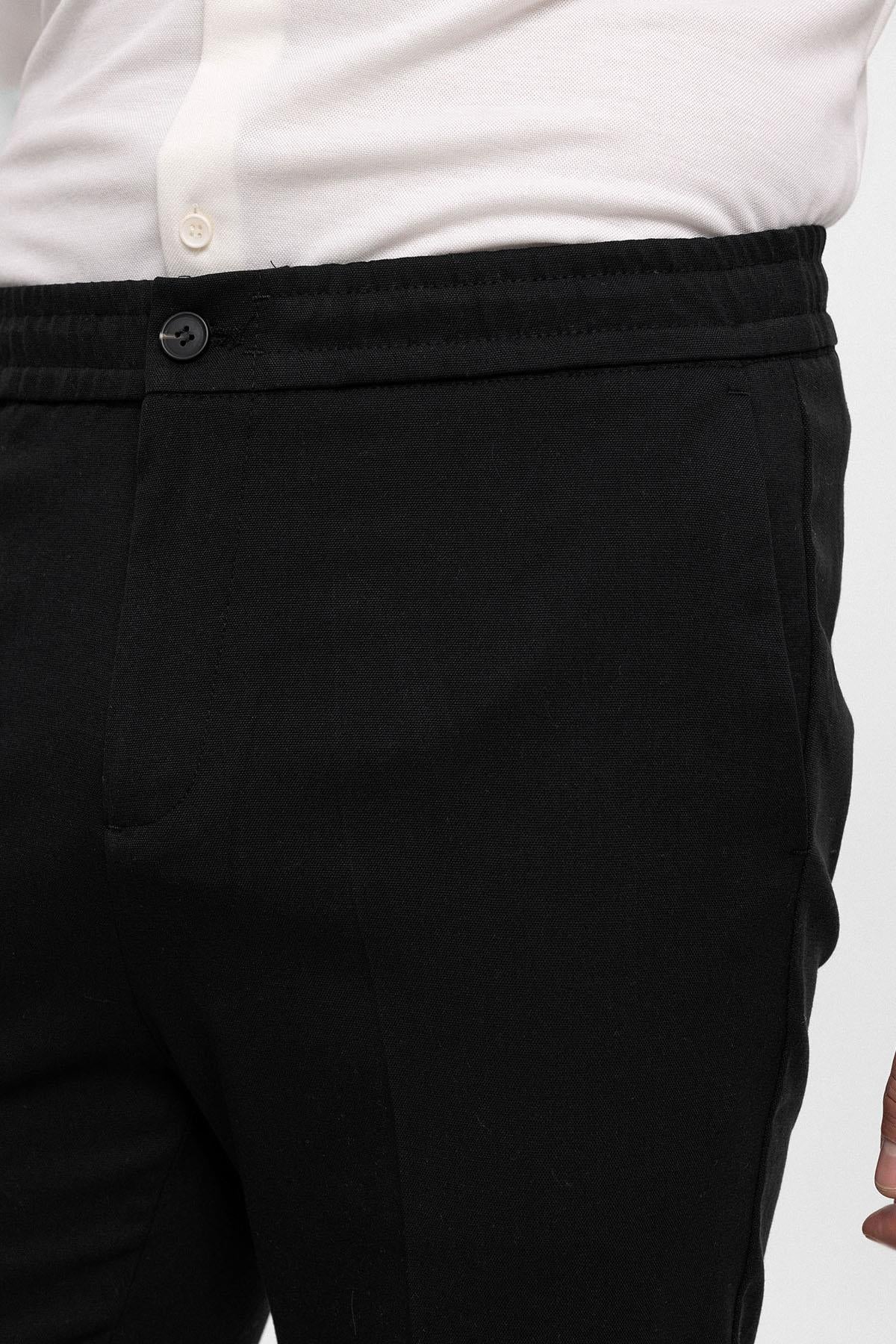Men's Black Regular Fit Trousers with Elastic Waist