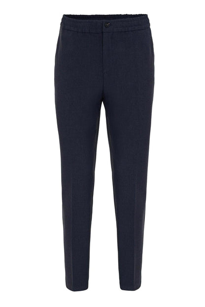 Men's Navy Blue Regular Fit Trousers with Elastic Waist
