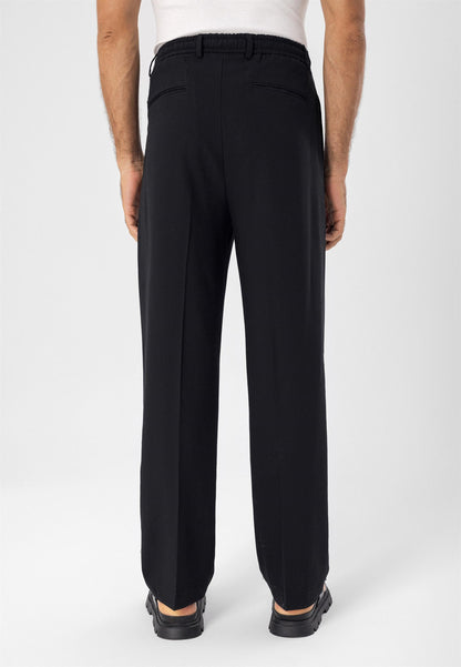 KOALA SYDNEY  Men's Black Elastic Waist High Waist Pleated Trousers -