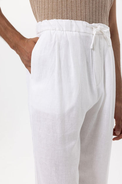 Men's White Belted Linen Blend Pants