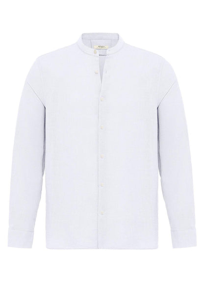 Men's White Mandarin Collar Woven Shirt