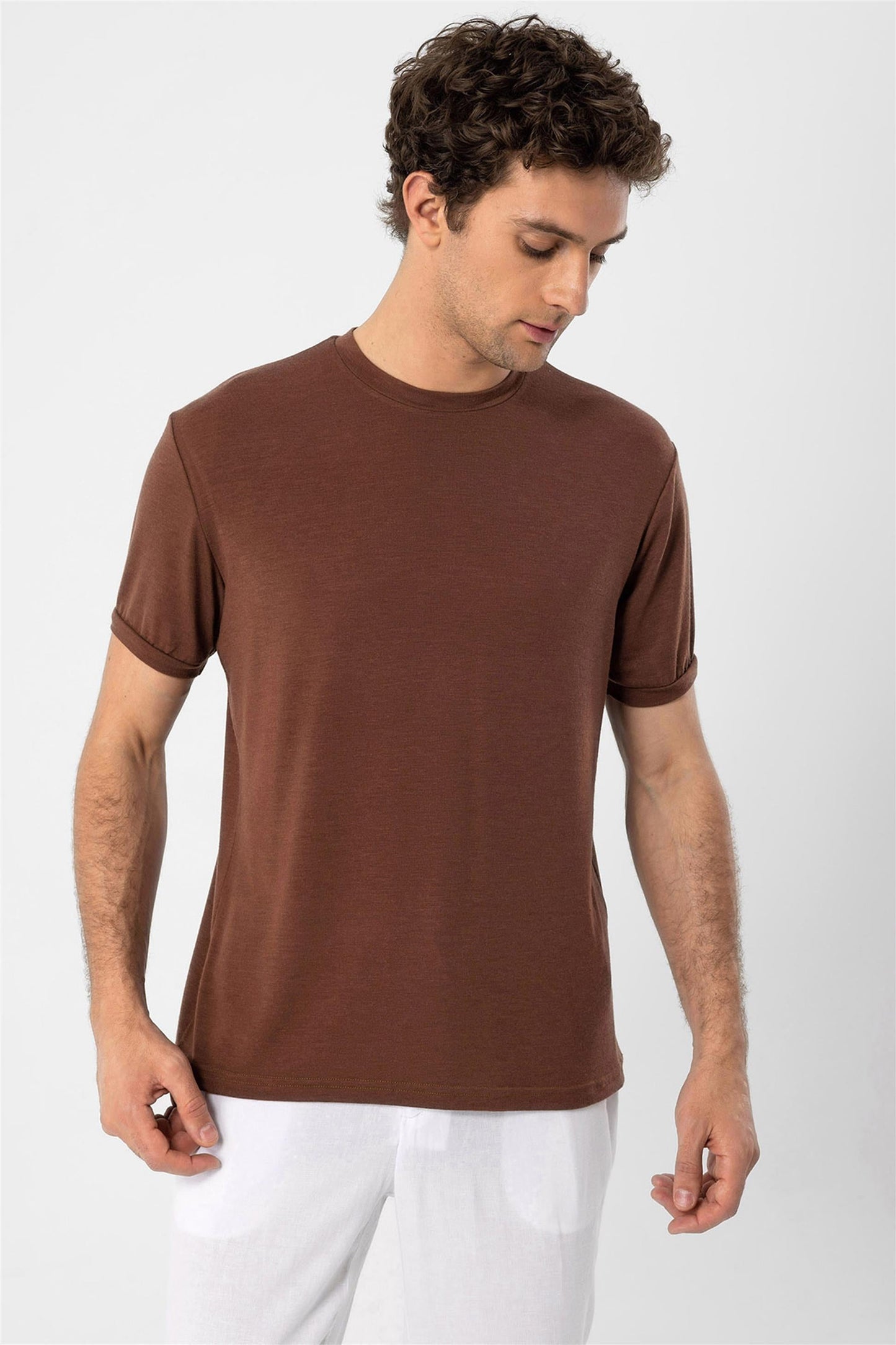 Men's Brown Crew Neck T-Shirt