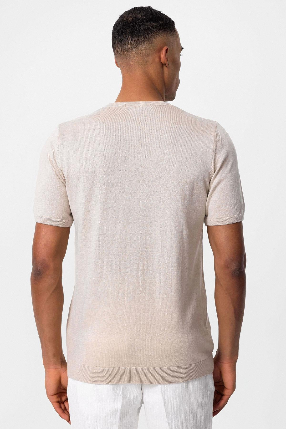 Men's Beige Crew Neck Knit T-Shirt