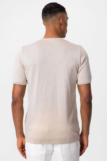 Men's Beige Crew Neck Knit T-Shirt
