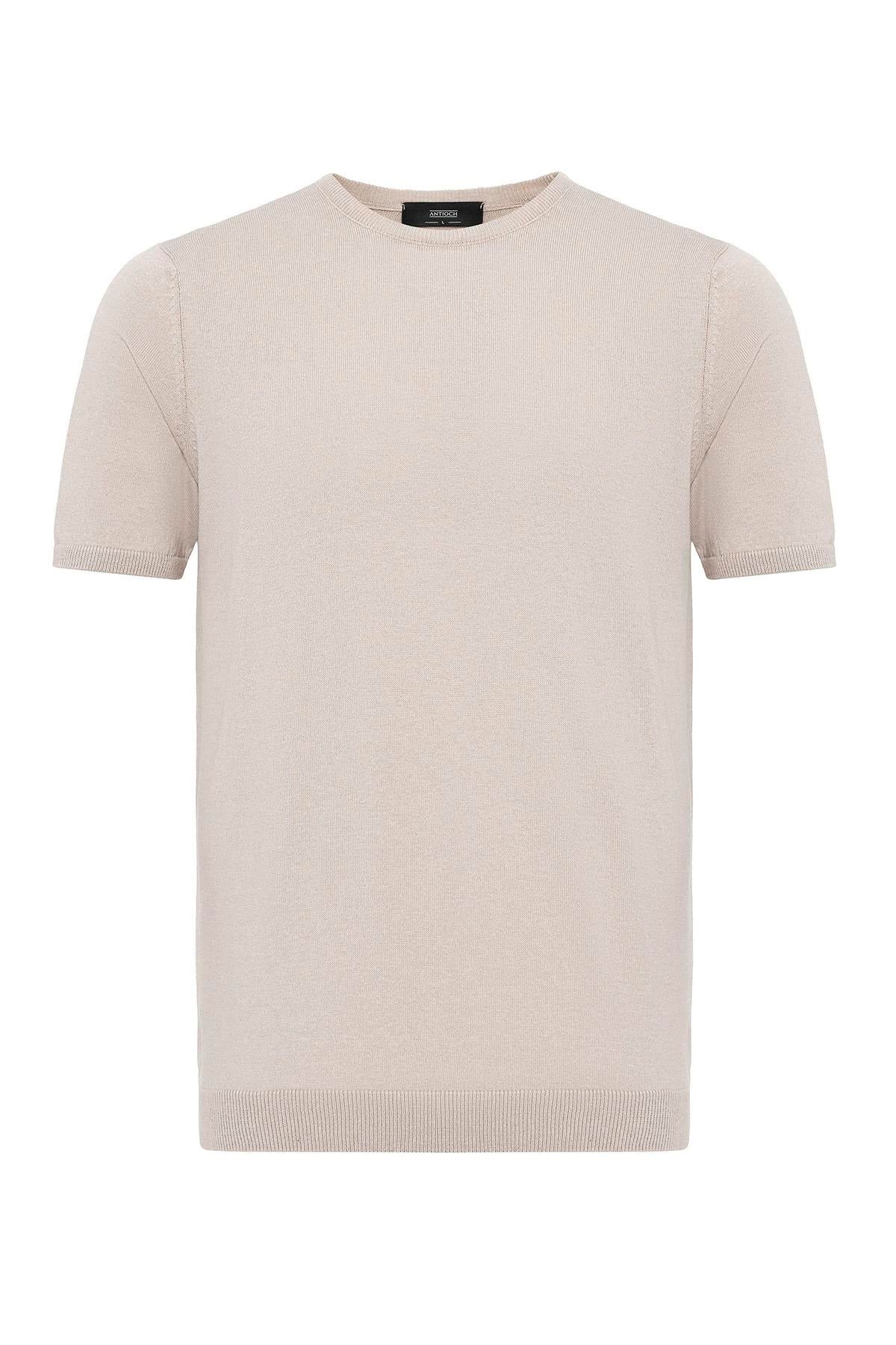Men's Beige Crew Neck Knit T-Shirt