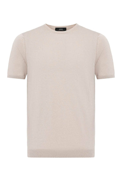 Men's Beige Crew Neck Knit T-Shirt