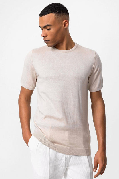 Men's Beige Crew Neck Knit T-Shirt