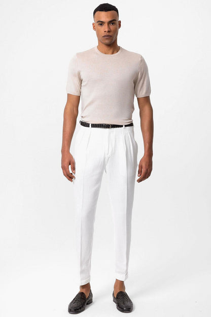 Men's Beige Crew Neck Knit T-Shirt