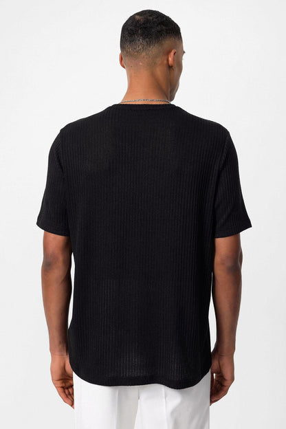 Men's Black Crew Neck Ribbed T-Shirt