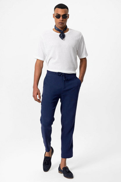 Men's White Crew Neck Ribbed T-Shirt