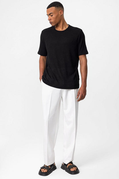 Men's Black Crew Neck Ribbed T-Shirt