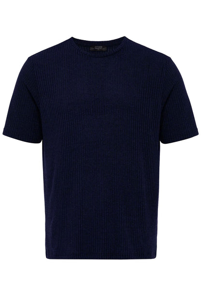 KOALA SYDNEY Men's Navy Blue Crew Neck Ribbed T-Shirt