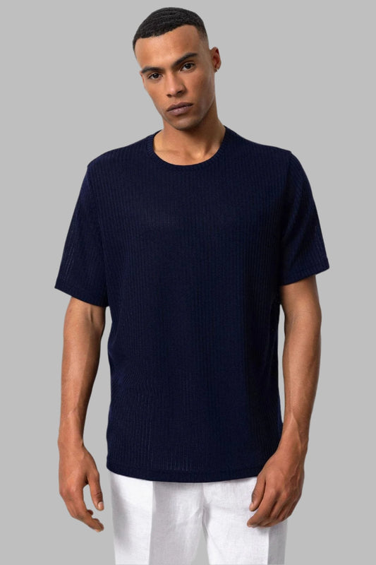 KOALA SYDNEY Men's Navy Blue Crew Neck Ribbed T-Shirt