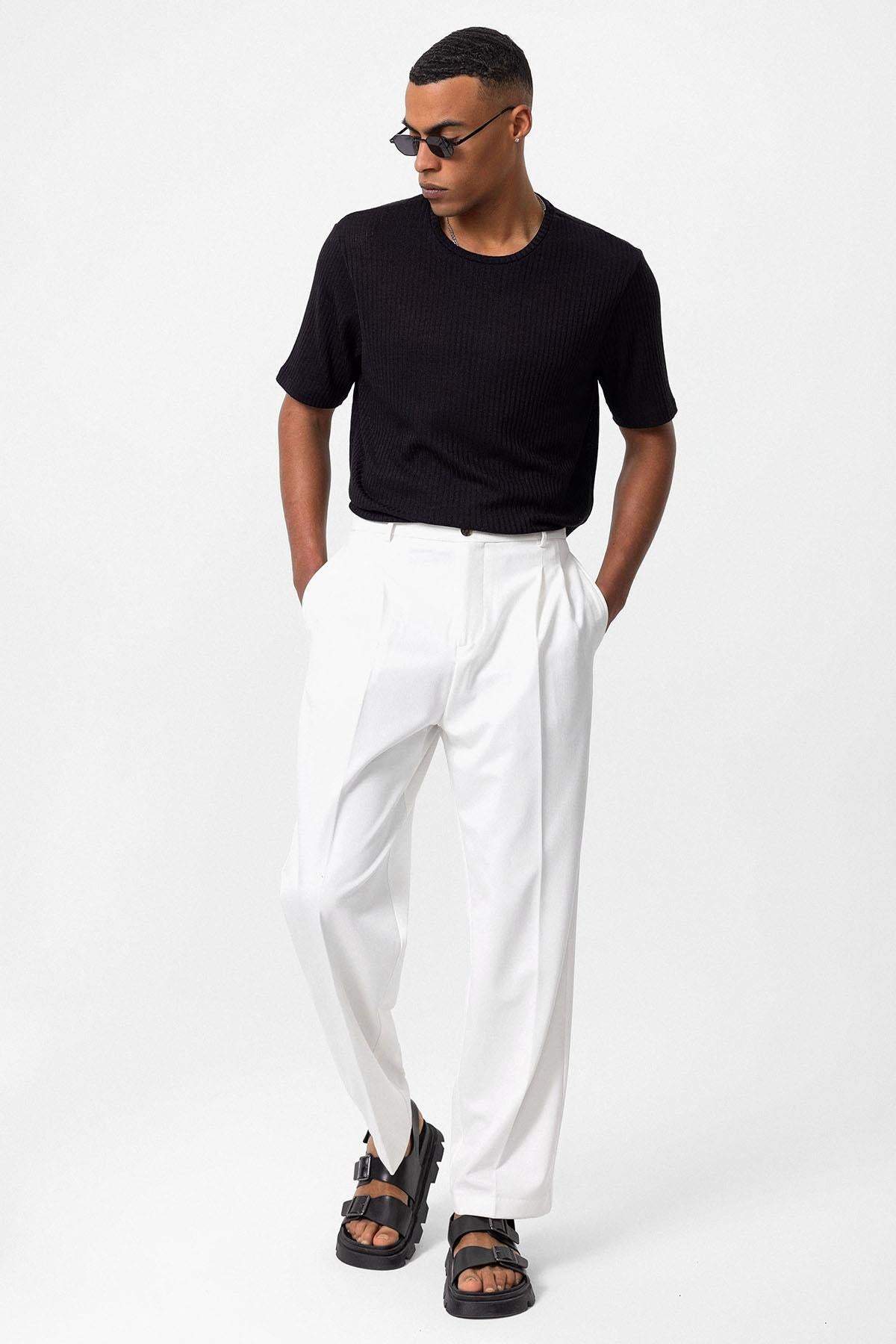 Men's Black Crew Neck Ribbed T-Shirt