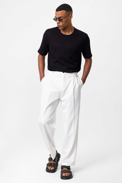 Men's Black Crew Neck Ribbed T-Shirt