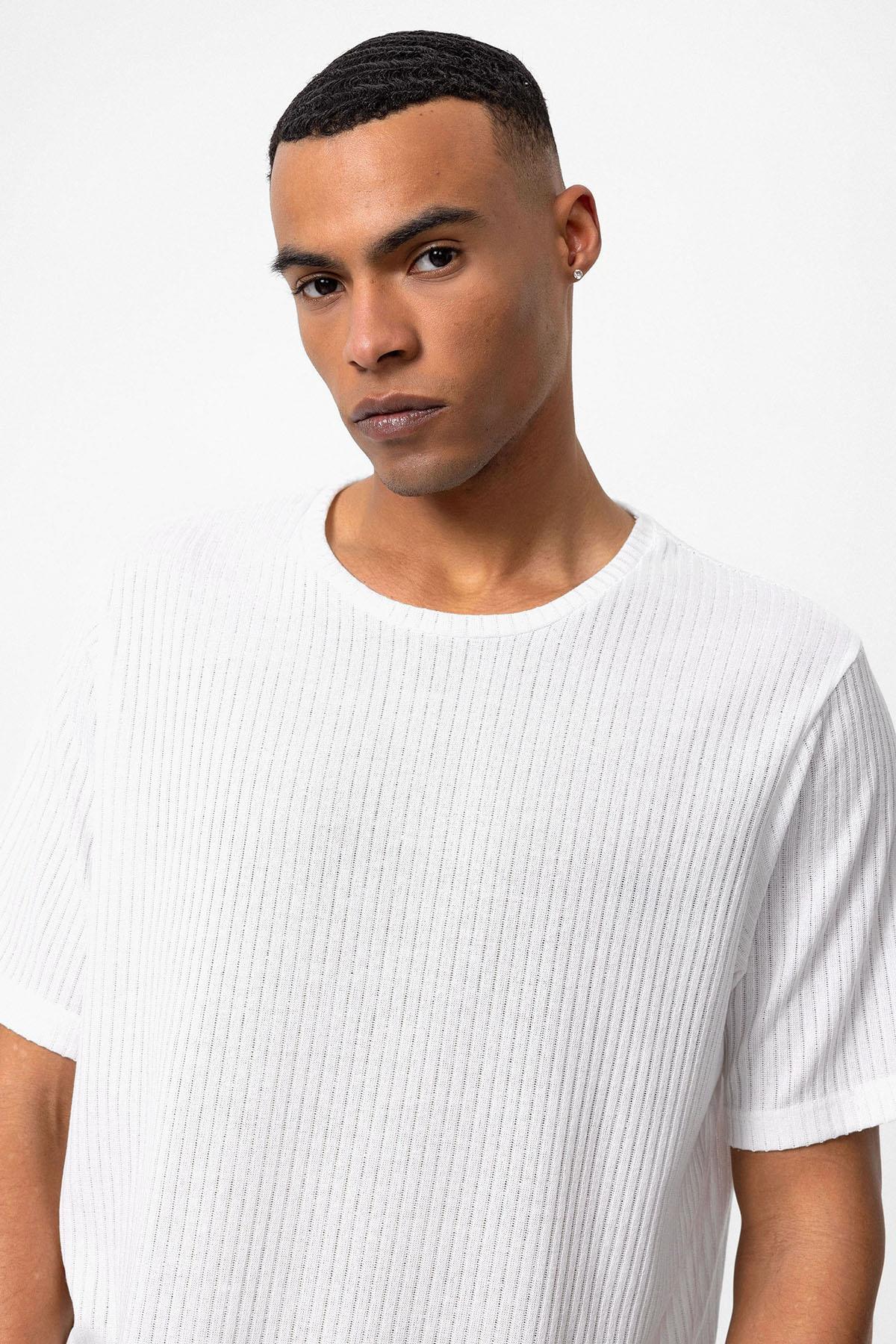 KOALA SYDNEY Men's White Crew Neck Ribbed T-Shirt