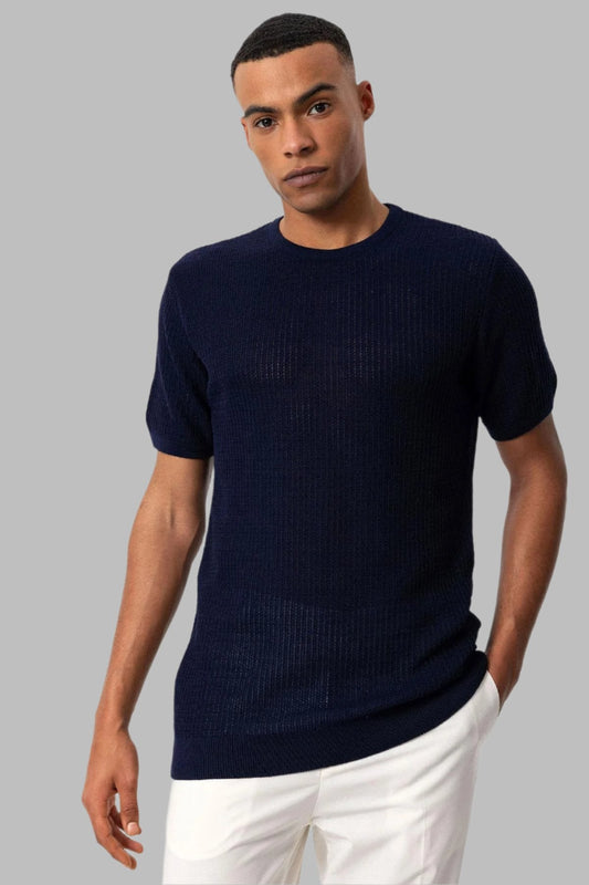 KOALA SYDNEY Men's Navy Blue Crew Neck Knit T-Shirt