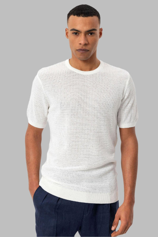 Men's Ecru Crew Neck Knit T-Shirt