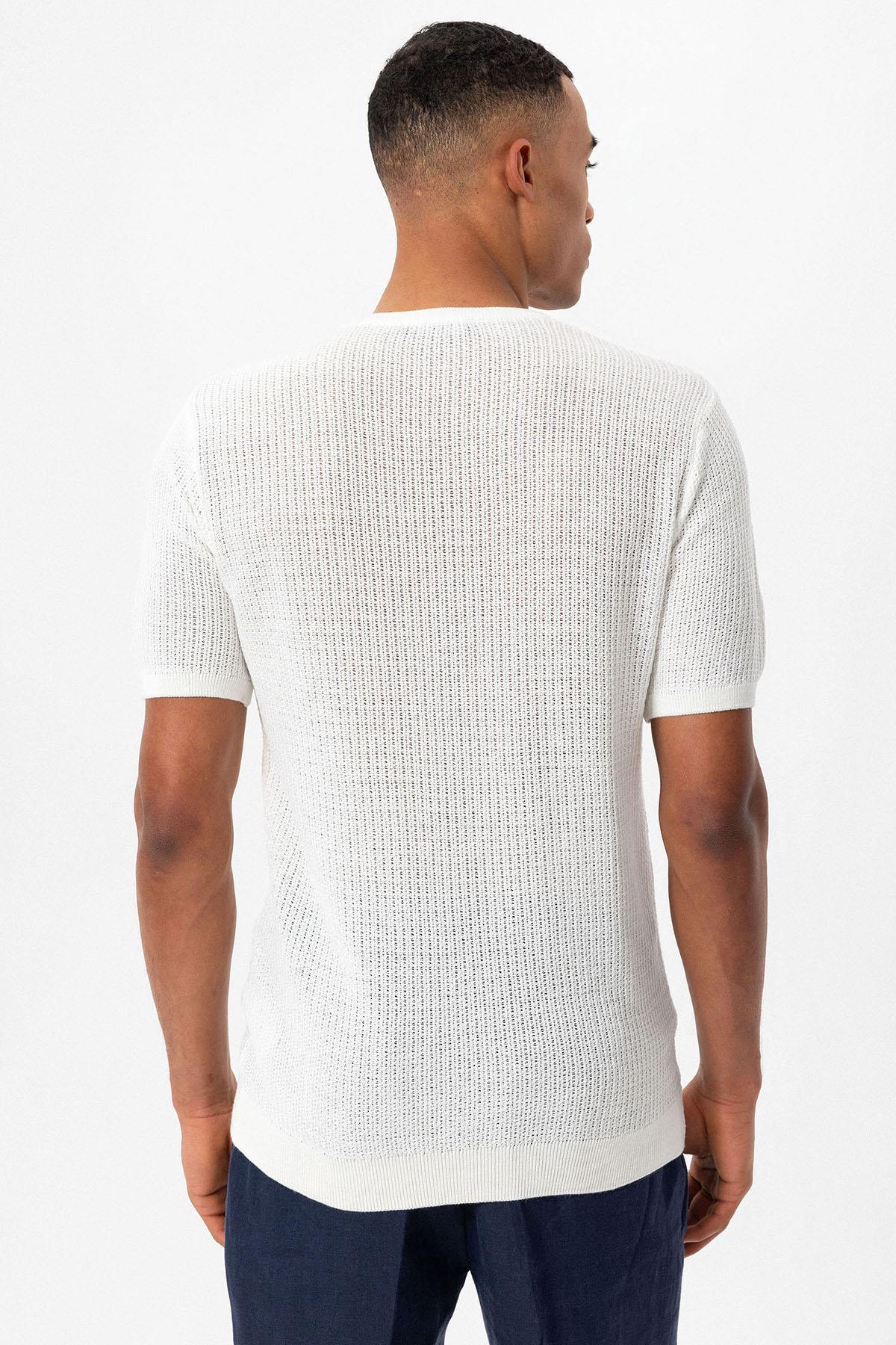 Men's Ecru Crew Neck Knit T-Shirt