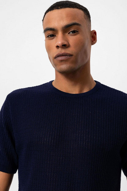 KOALA SYDNEY Men's Navy Blue Crew Neck Knit T-Shirt