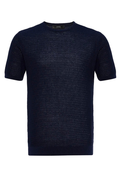 KOALA SYDNEY Men's Navy Blue Crew Neck Knit T-Shirt