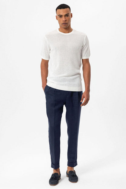 Men's Ecru Crew Neck Knit T-Shirt