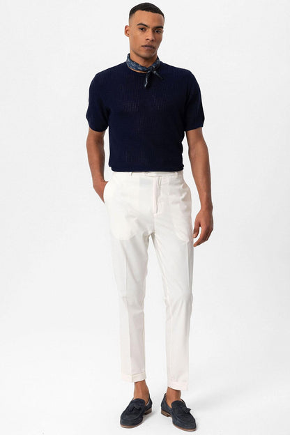 Men's Navy Blue Crew Neck Knit T-Shirt