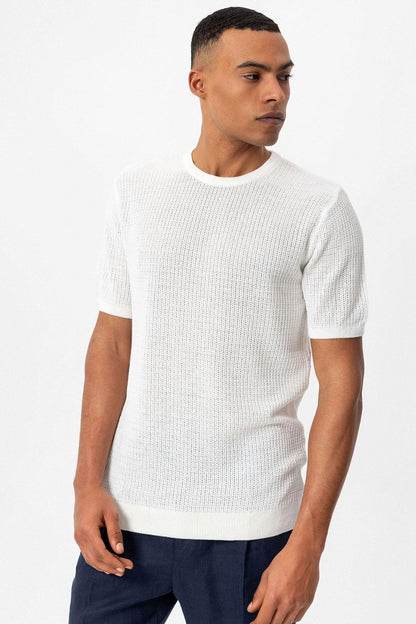 Men's Ecru Crew Neck Knit T-Shirt