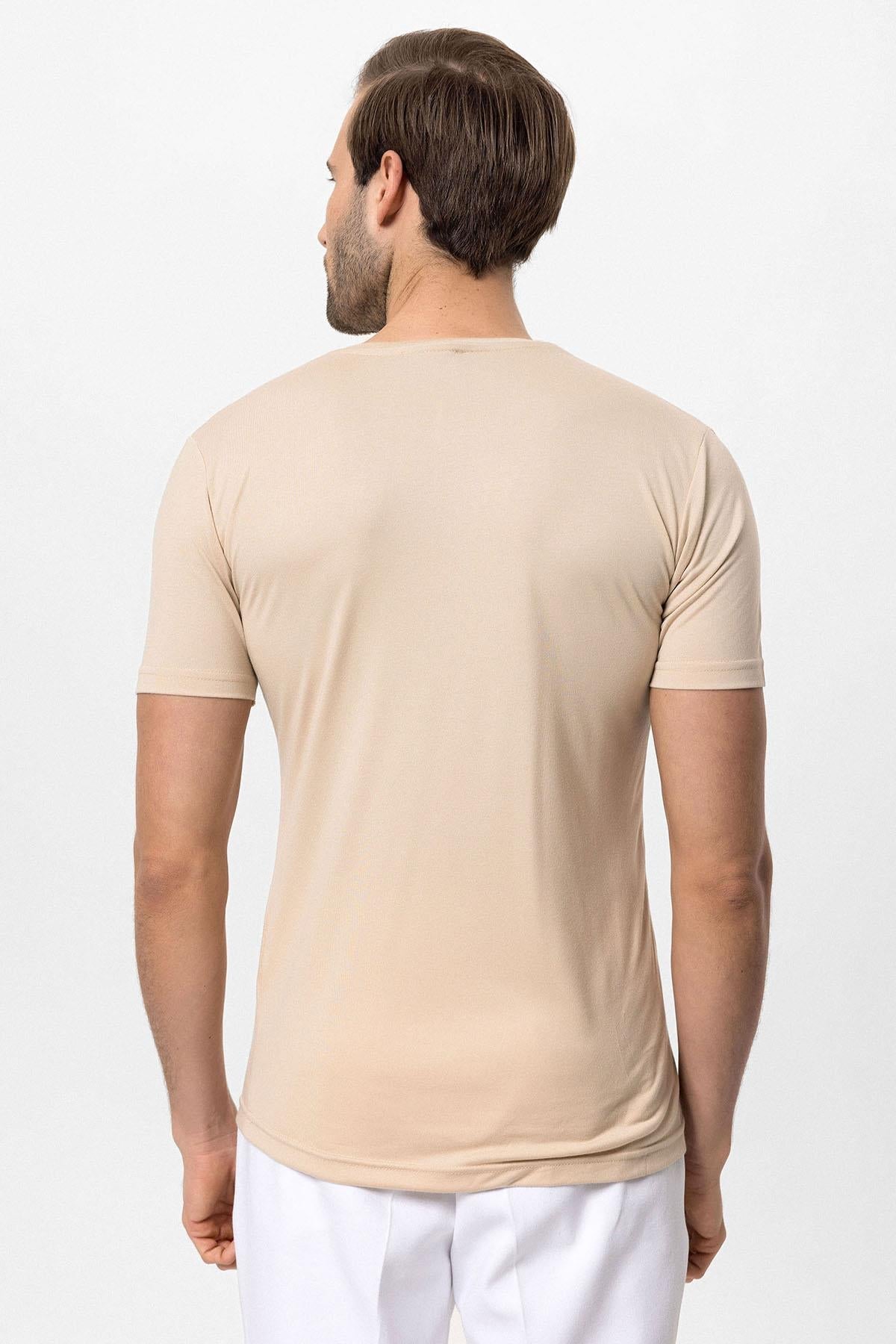 KOALA SYDNEY Men's Beige Crew Neck Slim Fit T-Shirt