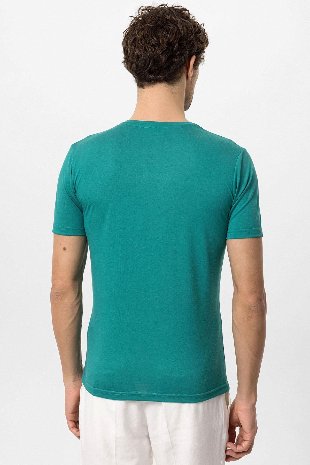 KOALA SYDNEY Men's Green Crew Neck Slim Fit T-Shirt