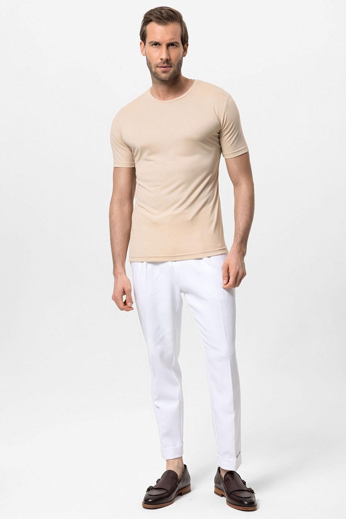 KOALA SYDNEY Men's Beige Crew Neck Slim Fit T-Shirt