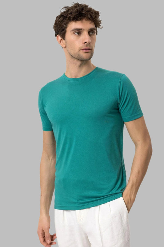 KOALA SYDNEY Men's Green Crew Neck Slim Fit T-Shirt
