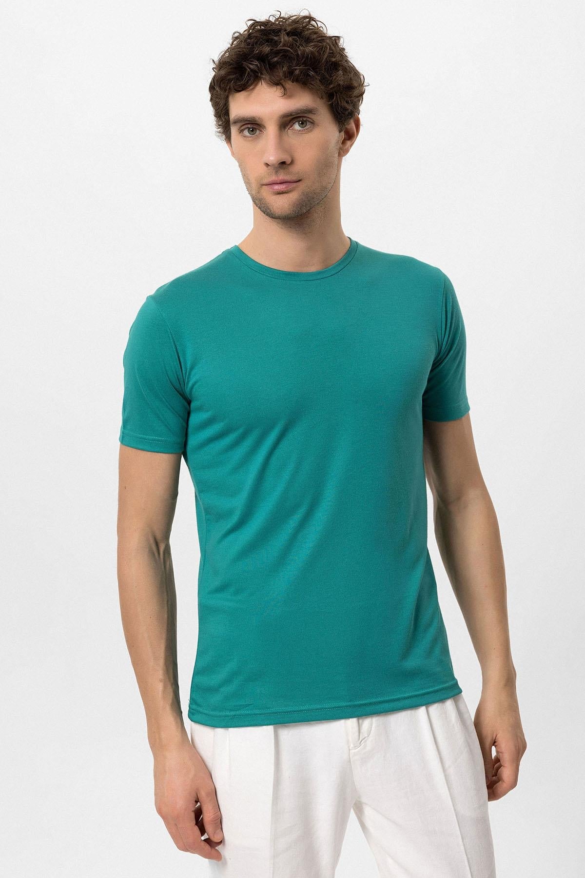 KOALA SYDNEY Men's Green Crew Neck Slim Fit T-Shirt