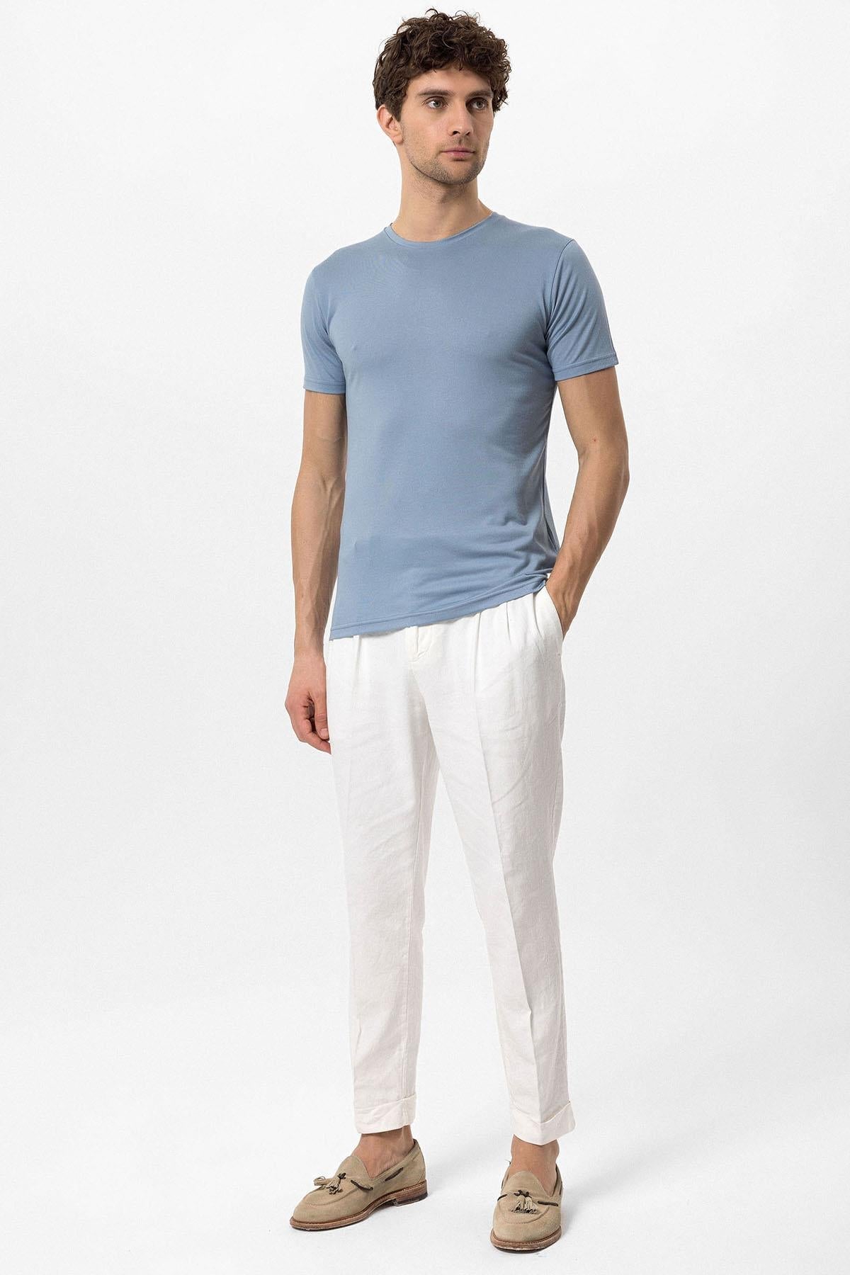 Men's Blue Crew Neck Slim Fit T-Shirt