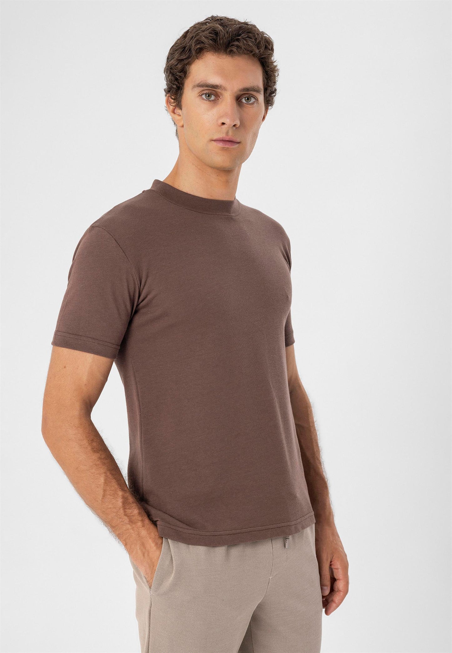 Men's Brown Crew Neck Slim Fit T-Shirt